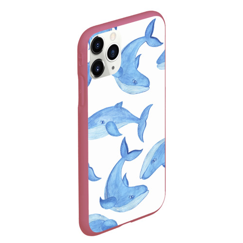 Чехол для iPhone 11 Pro Max матовый с принтом Косяк китов, вид сбоку #3