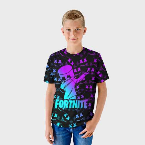 Детская 3D футболка с принтом FORTNITE X MARSHMELLO / ФОРТНАЙТ, фото на моделе #1