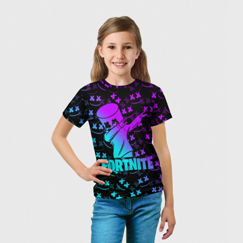 Детская 3D футболка с принтом FORTNITE X MARSHMELLO / ФОРТНАЙТ, вид сбоку #3