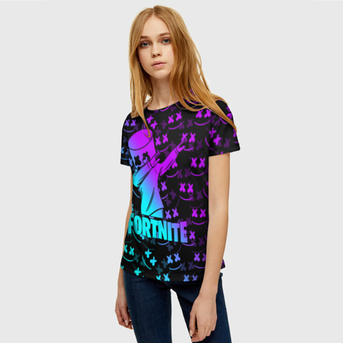 Женская футболка 3D с принтом Fornite X marshmello, фото на моделе #1
