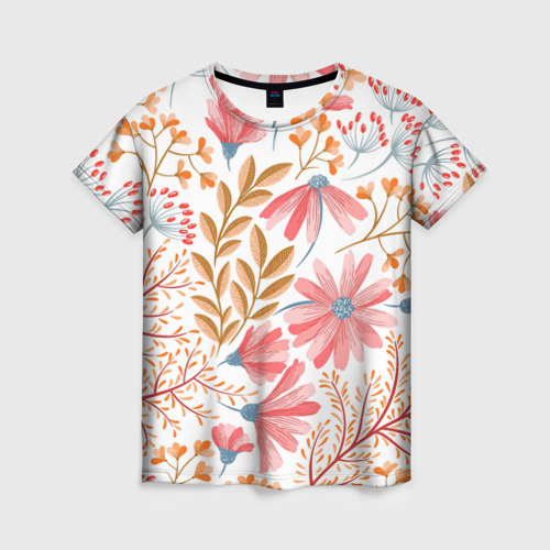 Женская футболка 3D с принтом Цветы, вид спереди #2