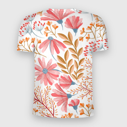 Мужская футболка 3D Slim с принтом Цветы, вид сзади #1