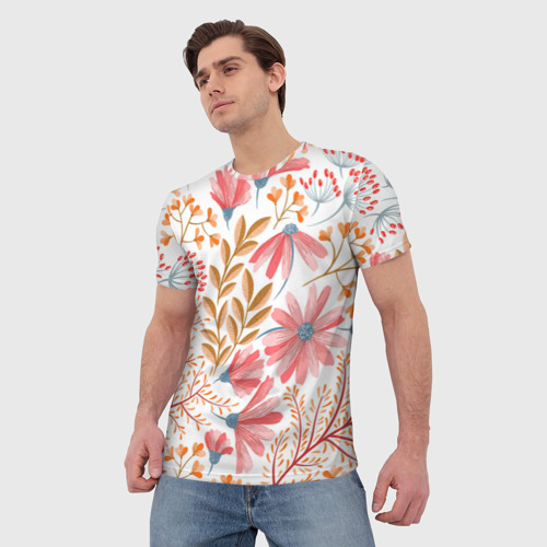 Мужская футболка 3D с принтом Цветы, фото на моделе #1