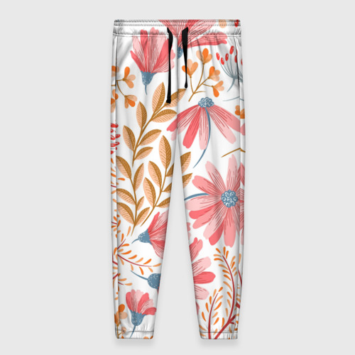 Женские брюки 3D с принтом Цветы, вид спереди #2