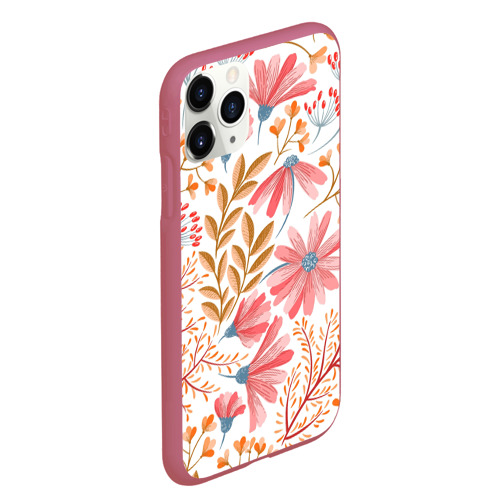 Чехол для iPhone 11 Pro Max матовый с принтом Цветы, вид сбоку #3