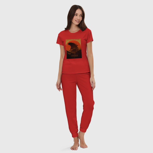 Женская пижама хлопок с принтом Godzilla and red sun, вид сбоку #3