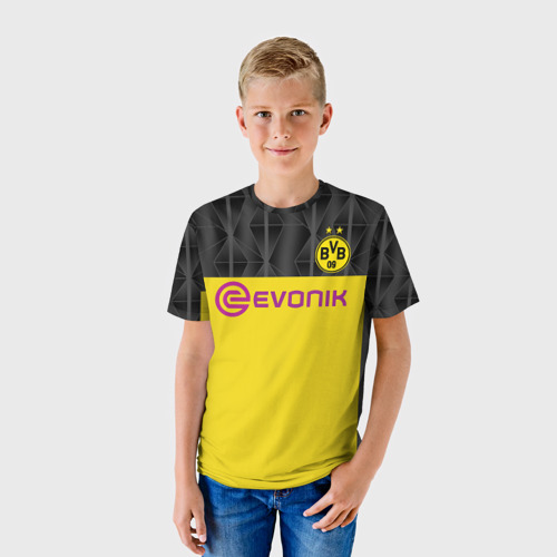 Детская футболка 3D с принтом Sancho home UEFA 19-20, фото на моделе #1