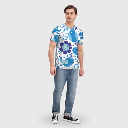 Мужская футболка 3D с принтом Воробушки, вид сбоку #3