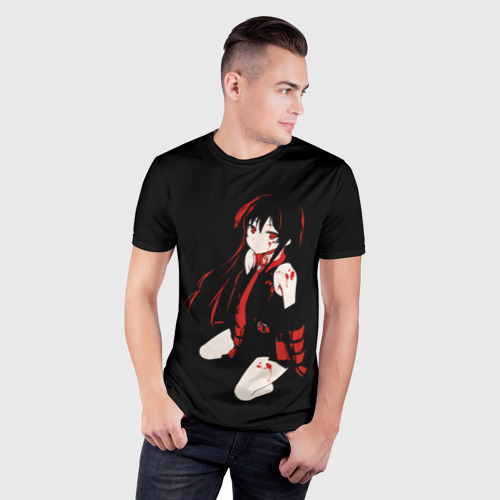 Мужская футболка 3D Slim с принтом Anime Girl red, фото на моделе #1