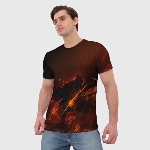 Мужская футболка 3D с принтом KIMETSU NO YAIBA огненный ливень, фото на моделе #1