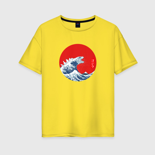 Женская футболка хлопок Oversize с принтом Godzilla Годзилла, вид спереди #2