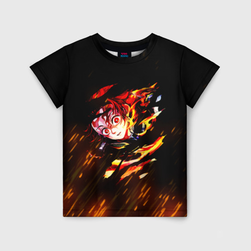 Детская футболка 3D с принтом Burning Kamado, вид спереди #2