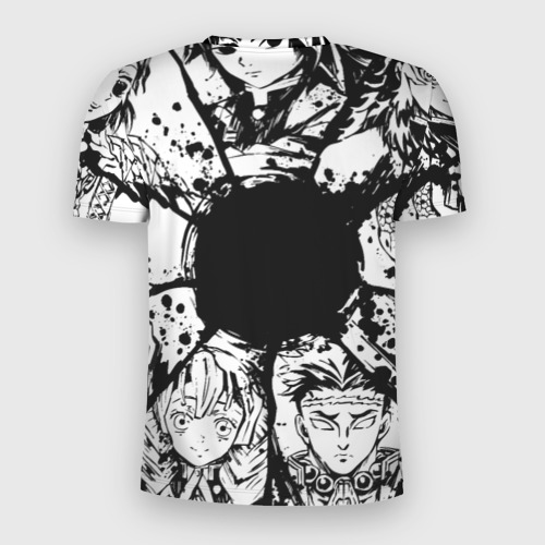 Мужская футболка 3D Slim с принтом Kimetsu no yaiba чернобелый аниме коллаж, вид сзади #1