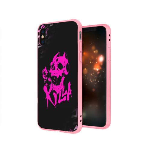 Чехол для iPhone X матовый с принтом KILLER QUEEN розовая на черном, вид сбоку #3