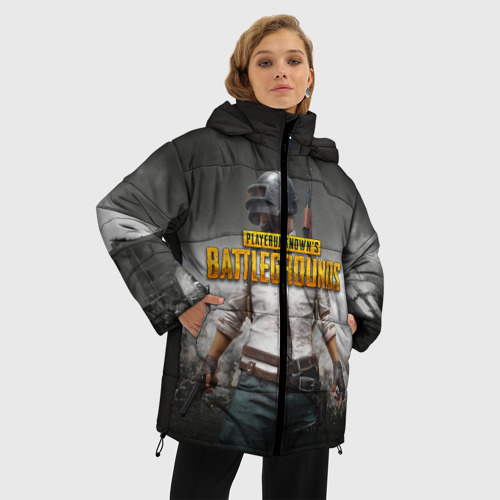 Женская зимняя куртка 3D с принтом PUBG ПУБГ, фото на моделе #1