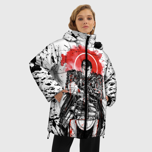 Женская зимняя куртка 3D с принтом Guts Berserk blood, фото на моделе #1