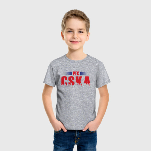 Детская футболка хлопок с принтом ЦСКА Москва, фото на моделе #1