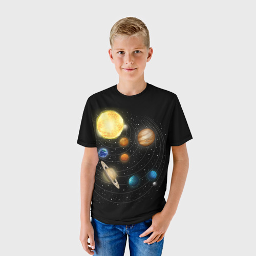 Детская футболка 3D с принтом Солнечная Система, фото на моделе #1