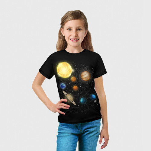 Детская футболка 3D с принтом Солнечная Система, вид сбоку #3