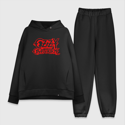 Женский костюм хлопок Oversize с принтом Ozzy Osbourne | Red Logo (Z), вид спереди #2
