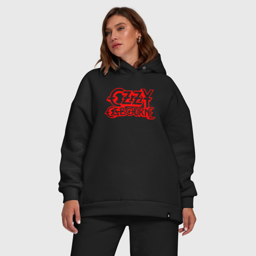 Женский костюм хлопок Oversize с принтом Ozzy Osbourne | Red Logo (Z), фото #5