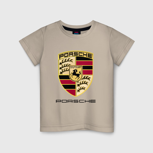 Детская футболка хлопок с принтом Porsche Порше, вид спереди #2