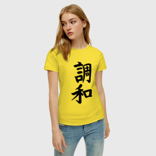 Женская футболка хлопок с принтом Японский иероглиф Гармония, фото на моделе #1