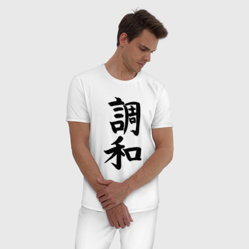 Мужская пижама хлопок с принтом Японский иероглиф Гармония, фото на моделе #1