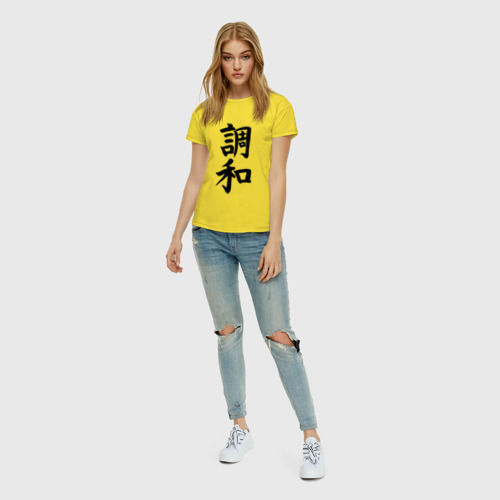 Женская футболка хлопок с принтом Японский иероглиф Гармония, вид сбоку #3
