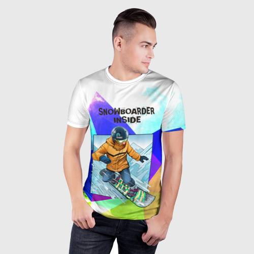 Мужская футболка 3D Slim с принтом Сноуборд, фото на моделе #1