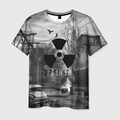 Мужская футболка 3D с принтом Сталкер-Чернобыль, вид спереди #2