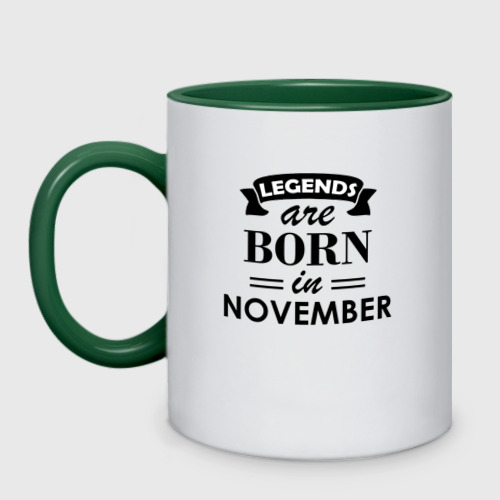 Кружка двухцветная с принтом Legends are born in November, вид спереди #2