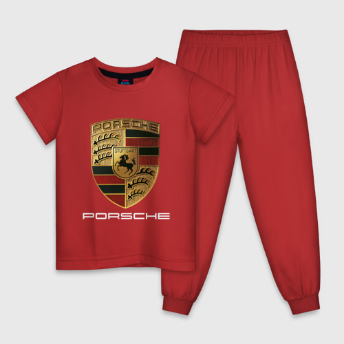 Детская пижама хлопок с принтом Porsche Порше, вид спереди #2