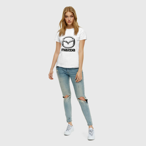 Женская футболка хлопок с принтом Mazda logo Мазда лого, вид сбоку #3