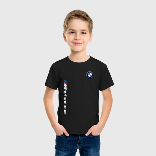 Детская футболка хлопок с принтом BmW m performance 2020 БмВ м перформанс, фото на моделе #1