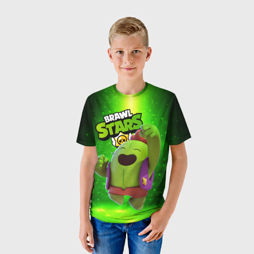 Детская 3D футболка с принтом Brawn stars Spike Спайк, фото на моделе #1