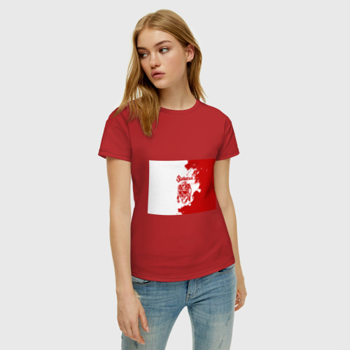 Женская футболка хлопок с принтом Sabaton, фото на моделе #1
