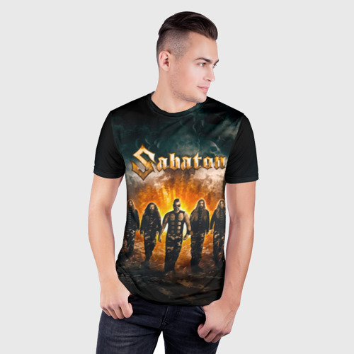 Мужская футболка 3D Slim с принтом Sabaton, фото на моделе #1