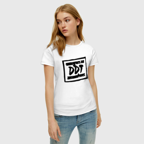 Женская футболка хлопок с принтом ДДТ Лого DDT Logo, фото на моделе #1