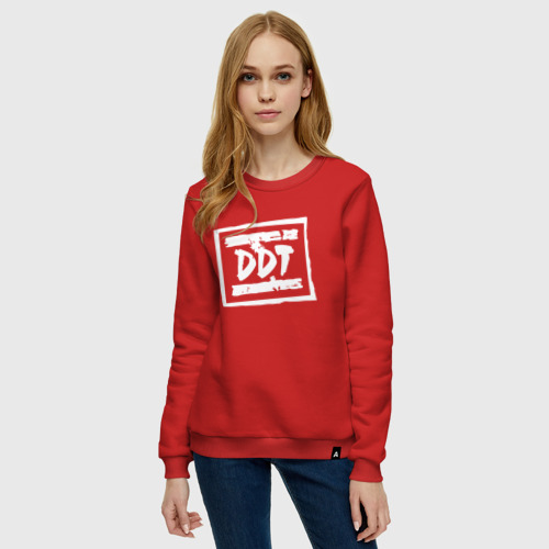 Женский свитшот хлопок с принтом ДДТ Лого | DDT Logo (Z), фото на моделе #1