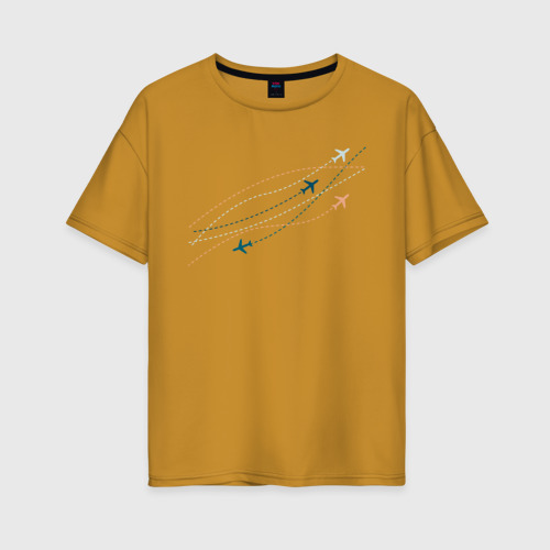 Женская футболка хлопок Oversize с принтом Flight track, вид спереди #2