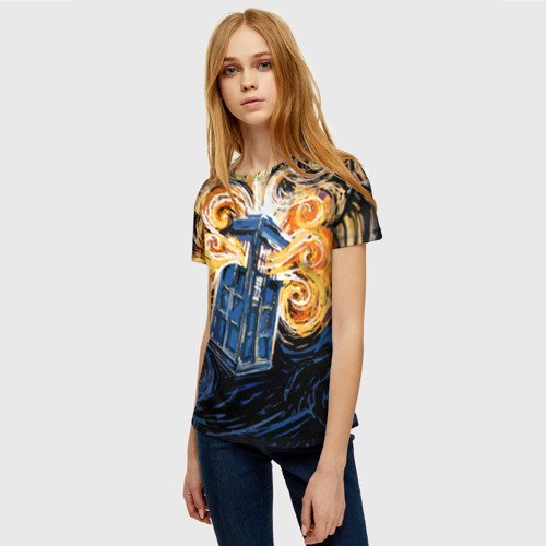 Женская футболка 3D с принтом Van Gogh Tardis, фото на моделе #1