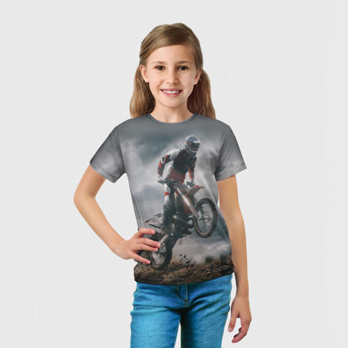 Детская футболка 3D с принтом Мотокросс КТМ motocross KTM +спина, вид сбоку #3