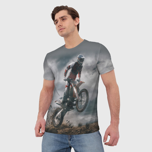 Мужская футболка 3D с принтом Мотокросс КТМ motocross KTM +спина, фото на моделе #1