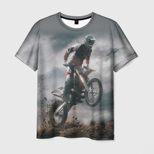 Мужская футболка 3D с принтом Мотокросс КТМ motocross KTM +спина, вид спереди #2