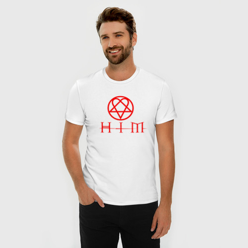 Мужская футболка хлопок Slim с принтом HIM logo red ХИМ лого, фото на моделе #1