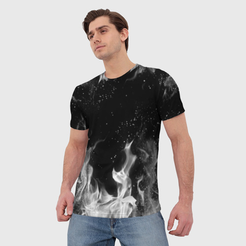 Мужская футболка 3D с принтом БЕЛЫЙ ОГОНЬ | WHITE FIRE, фото на моделе #1