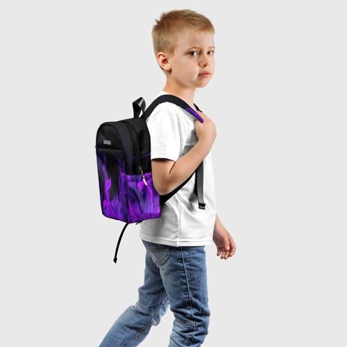 Детский рюкзак 3D с принтом ФИОЛЕТОВЫЙ ОГОНЬ | PURPLE FIRE, вид сзади #1