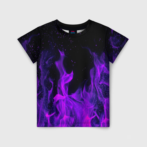 Детская 3D футболка с принтом ФИОЛЕТОВЫЙ ОГОНЬ | PURPLE FIRE, вид спереди #2
