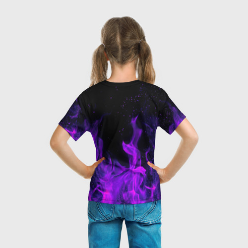 Детская 3D футболка с принтом ФИОЛЕТОВЫЙ ОГОНЬ | PURPLE FIRE, вид сзади #2